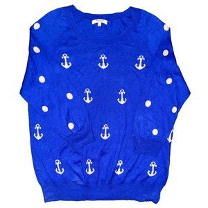 Madewell Sweater Blue  White Anchors Polka Dots Women's Size SP Small